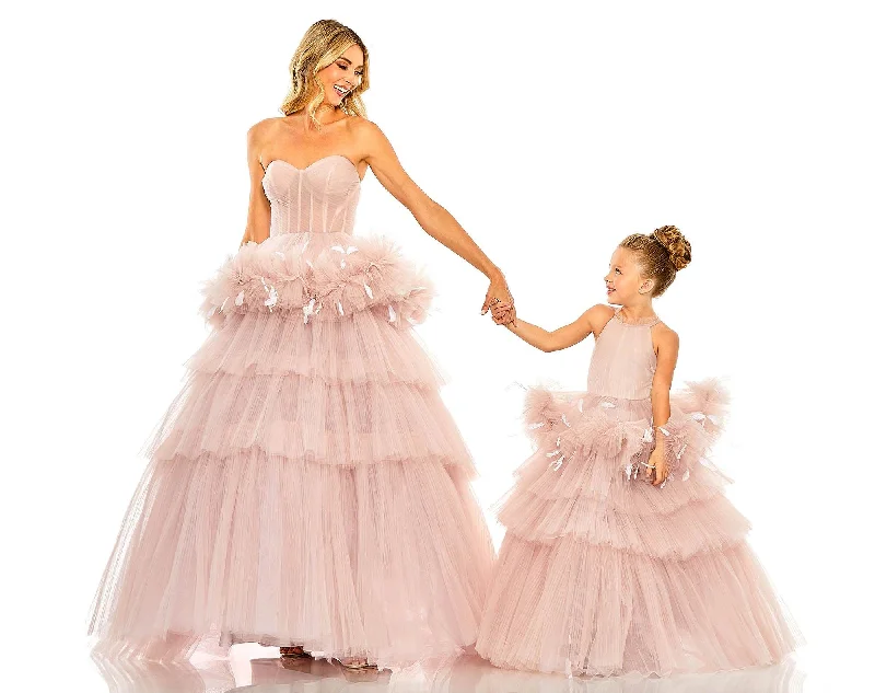 women's satin dressesMac Duggal 20588 Little Girls Long Ball Gown Halter Dress