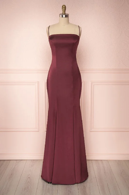 women's halter dressesNaomie Burgundy | Silky Mermaid Gown