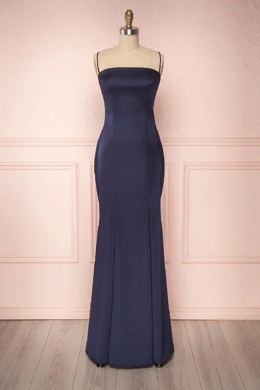 women's solid color dressesNaomie Navy | Silky Mermaid Gown