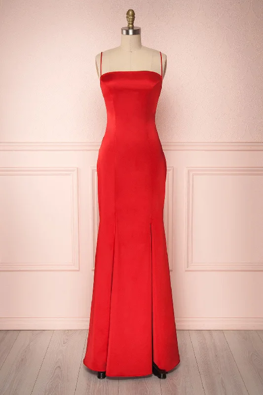 women's denim dressesNaomie Red | Silky Mermaid Gown