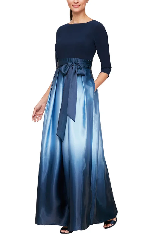 women's vacation dresses3/4 Sleeve Matte Jersey & Ombre Satin Ballgown