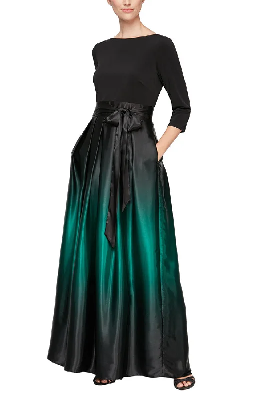 women's smart casual dresses3/4 Sleeve Matte Jersey & Ombre Satin Ballgown