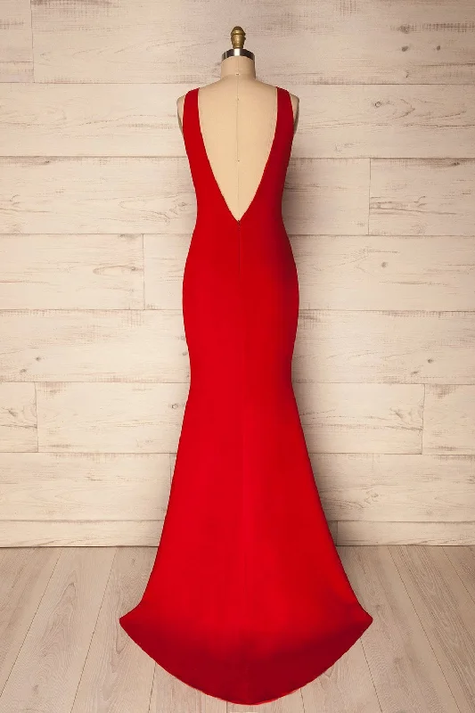 women's spaghetti strap dressesSanya Red | Backless Mermaid Gown