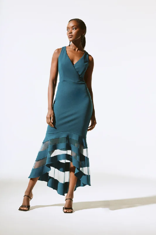 women's lace-up dressesScuba Crepe And Mesh Trumpet Gown