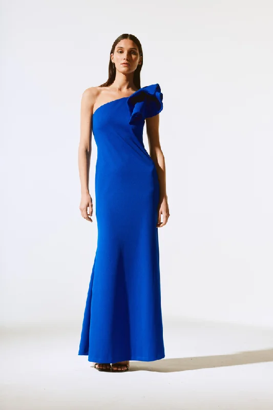 women's cinched-waist dressesScuba Crepe One-Shoulder Gown