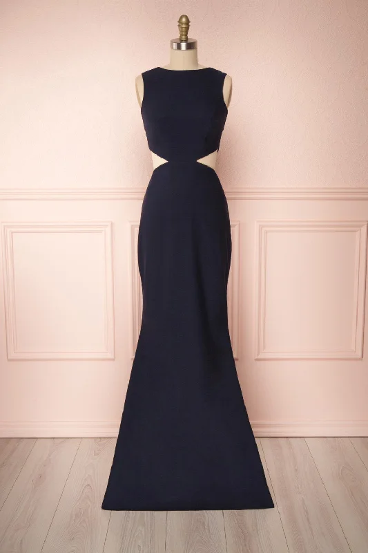 women's off-the-shoulder dressesVallata Navy | Blue Mermaid Gown