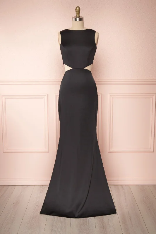 women's metallic dressesVallata Satin | Black Mermaid Gown