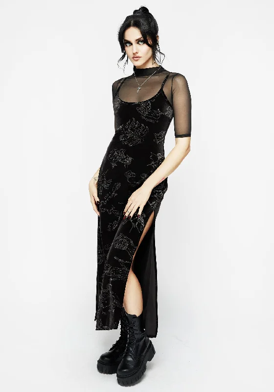 women's cocktail dressesZodiac Foil Print Velour Slip Gown